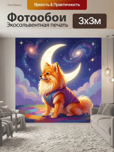 Фотообои Шпиц под луной в космосе