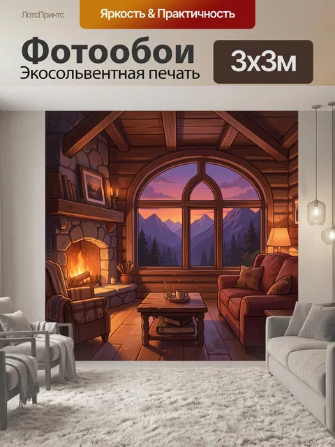 Фотообои Тихий каминный зал и горы
