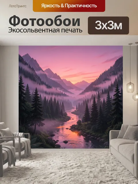 Фотообои Тихая река в горной долине на закате