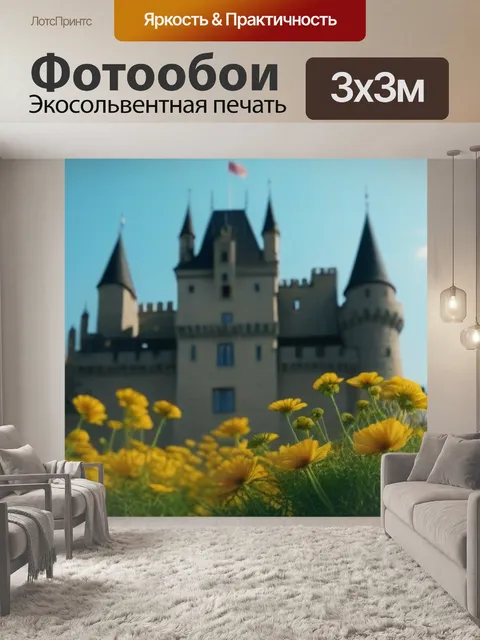 Фотообои цветы на фоне старинного замка