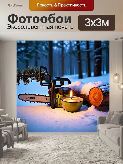 Фотообои морозная зимняя сцена: цепная пила