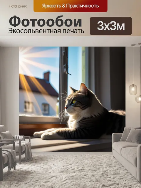 Фотообои кошка на окне под солнечными лучами