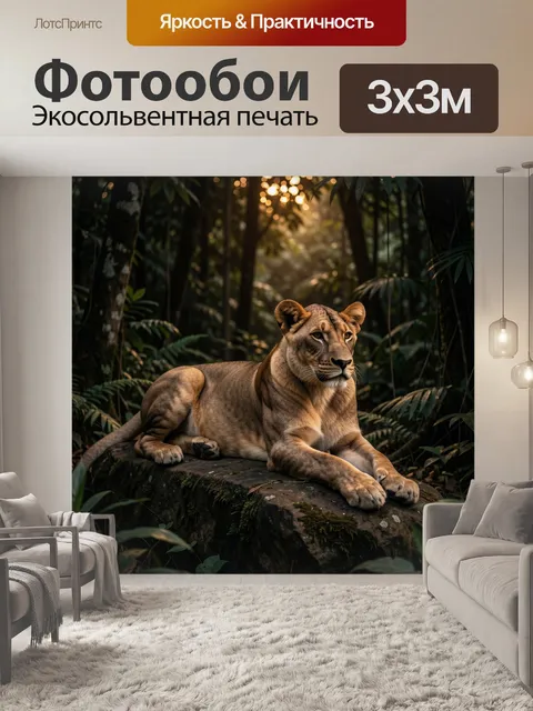 Фотообои Львица в тропических джунглях