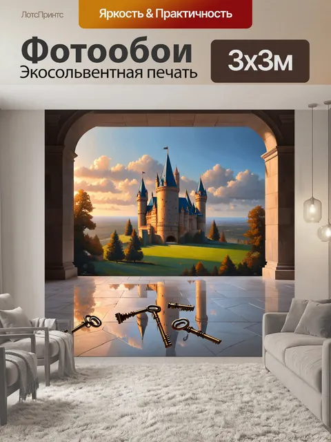 Фотообои великолепный вид на замок на утреннем рассвете, когда первые солнечные лучи освещают его величественные башни