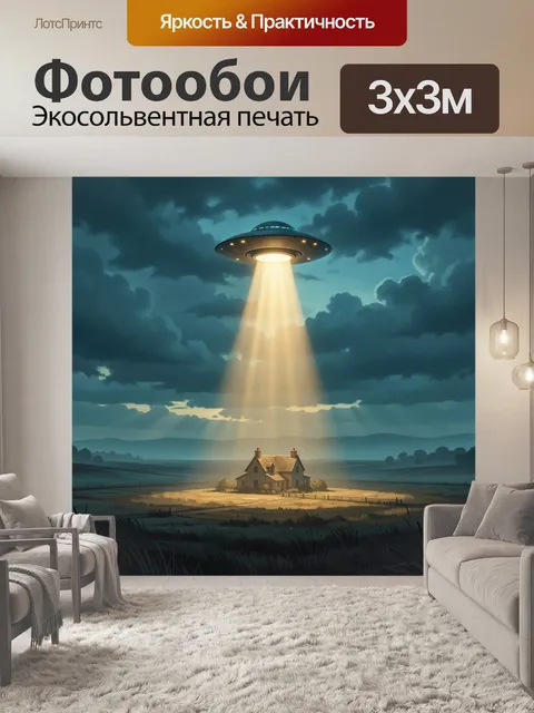 Фотообои НЛО над домом в поле