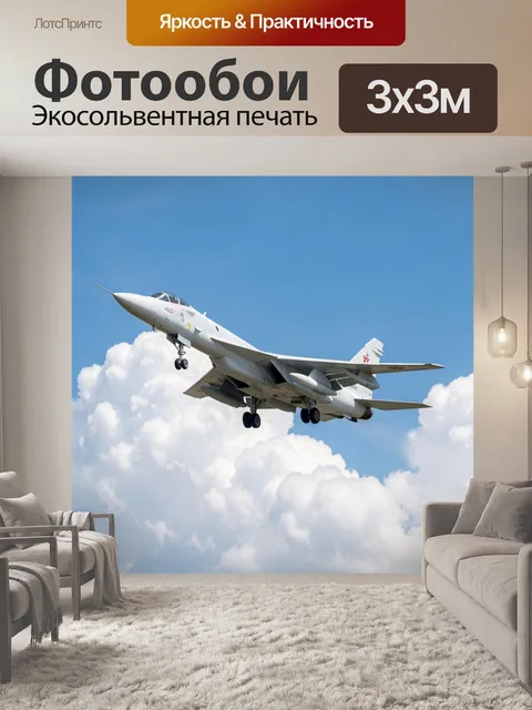 Фотообои Белый военный самолет в небе