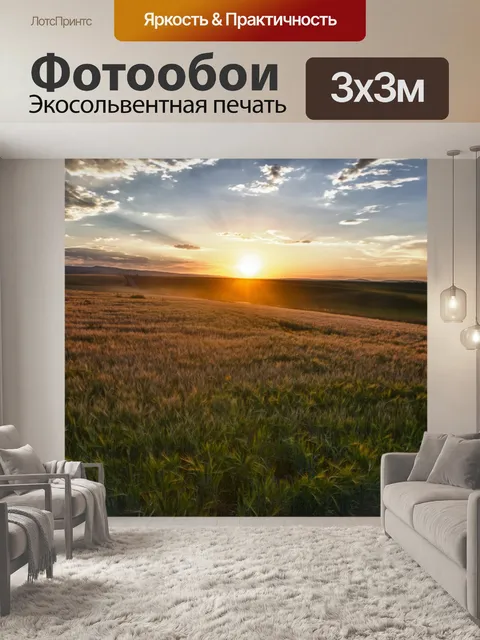 Фотообои Солнечные лучи над полем зерна