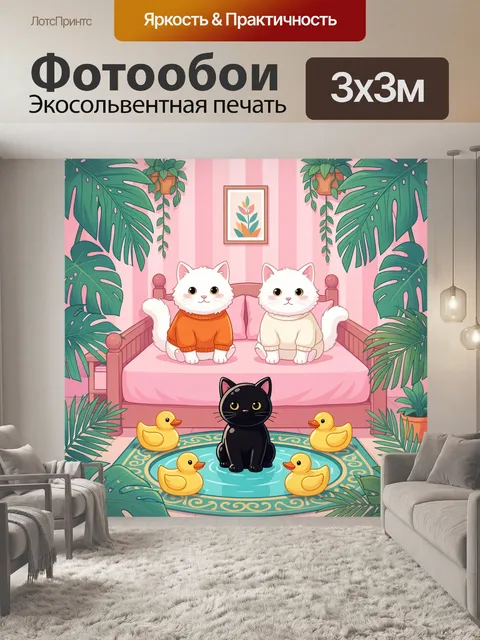 Фотообои Коты в тропической спальне