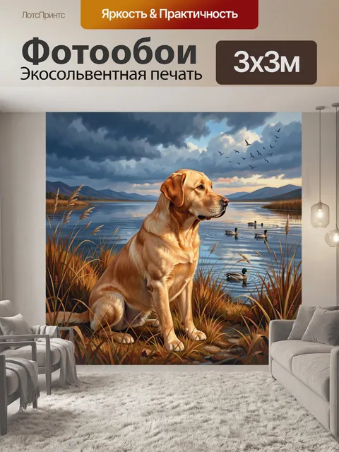 Фотообои Золотистый ретривер у озера