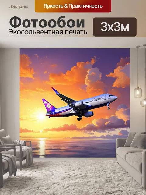 Фотообои представьте себе огромный пассажирский самолет, взлетающий на фоне заката