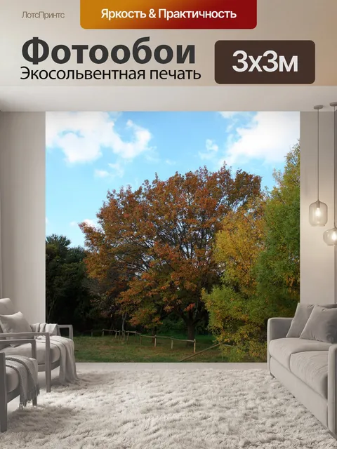 Фотообои деревья в парке и сломанный забор