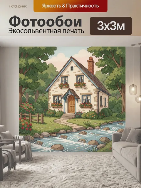 Фотообои Уютный дом у ручья