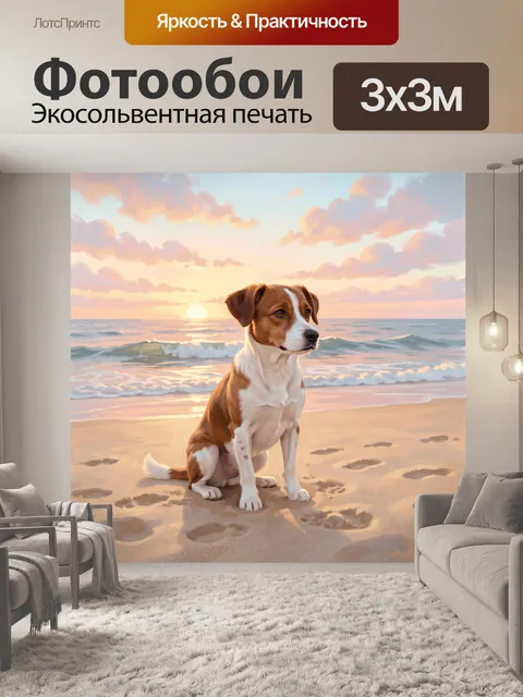 Фотообои Собака на пляже на закате