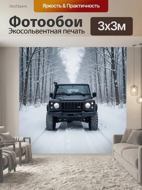 Фотообои Внедорожник в зимнем лесу