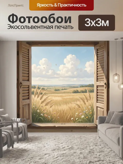 Фотообои Окно в летнее поле