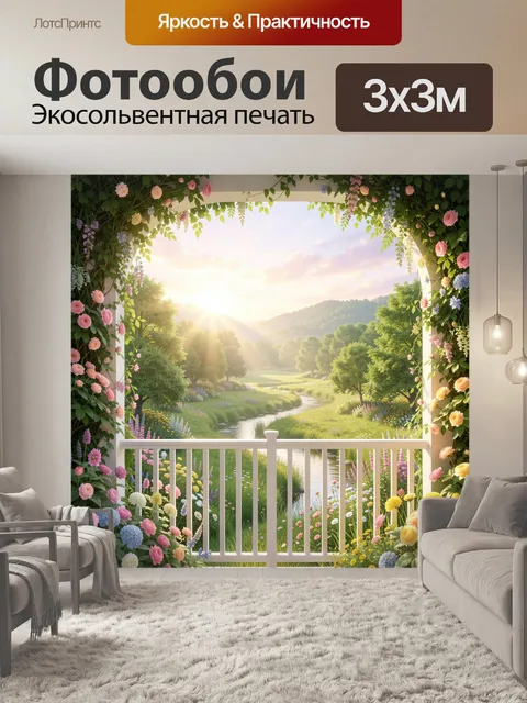 Фотообои Цветущий сад с видом на долину