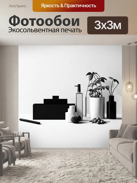 Фотообои стильный минималистичный черно-белый натюрморт с формами различных объектов