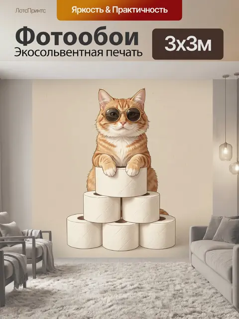 Фотообои Рыжий кот в круглых очках