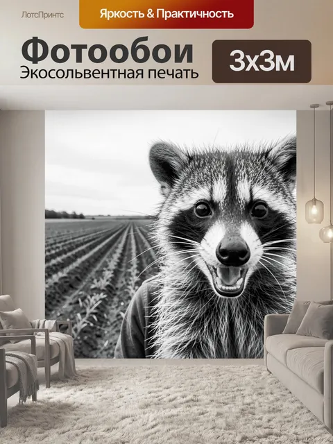 Фотообои Енот в поле крупным планом