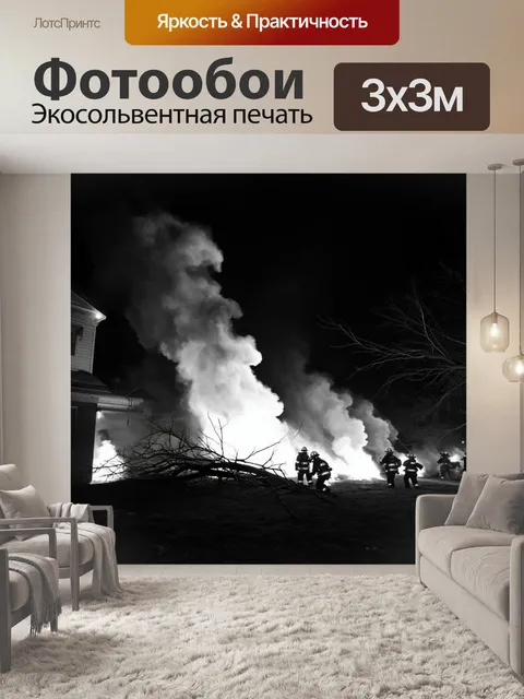 Фотообои драматическая сцена ночного пожара в городской части