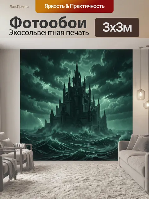 Фотообои Готический замок в грозовой ночи