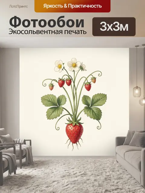 Фотообои Ботаническая иллюстрация земляники