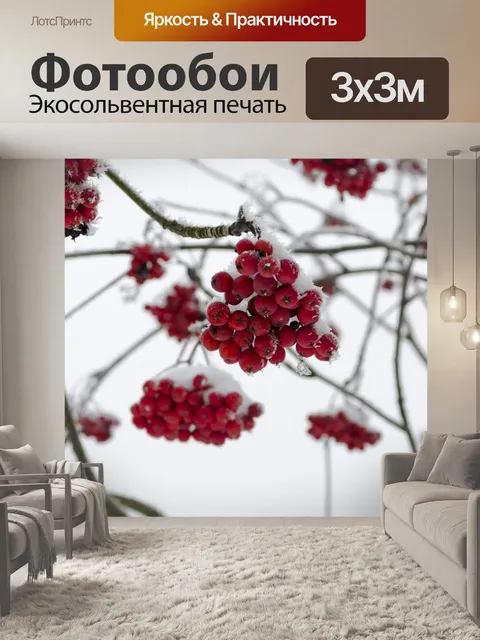Фотообои Красные ягоды и Снежный филиал