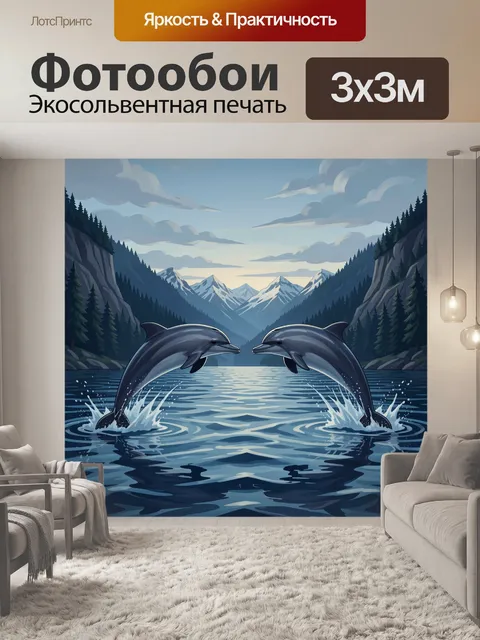 Фотообои Дельфины на фоне горного озера