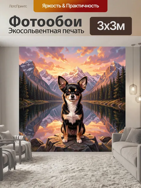 Фотообои Чихуахуа на фоне горного озера