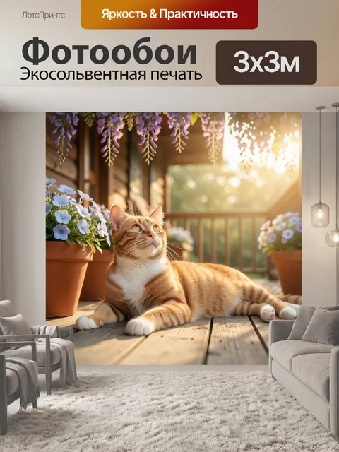 Фотообои Рыжий кот на террасе