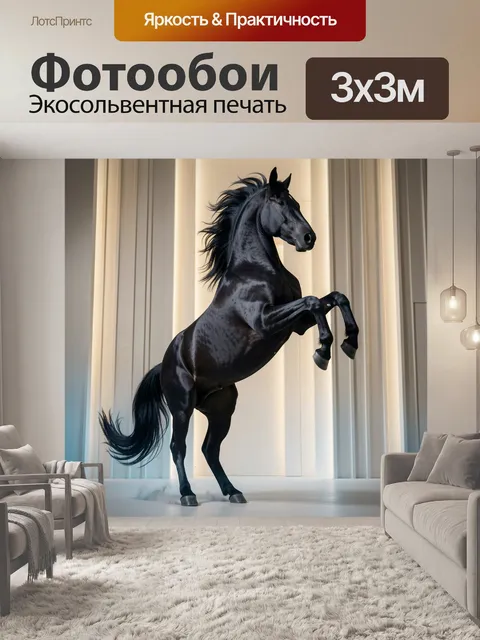 Фотообои Черный конь на дыбах
