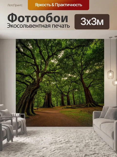 Фотообои старый лес с могучими дубами и густыми кронами