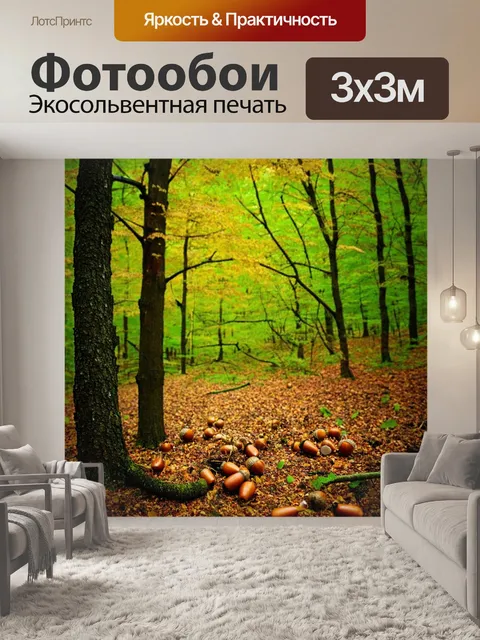 Фотообои лес с семенами дуба, падающими с деревьев