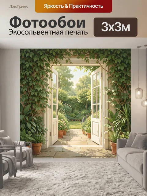 Фотообои Сад за распахнутыми дверями