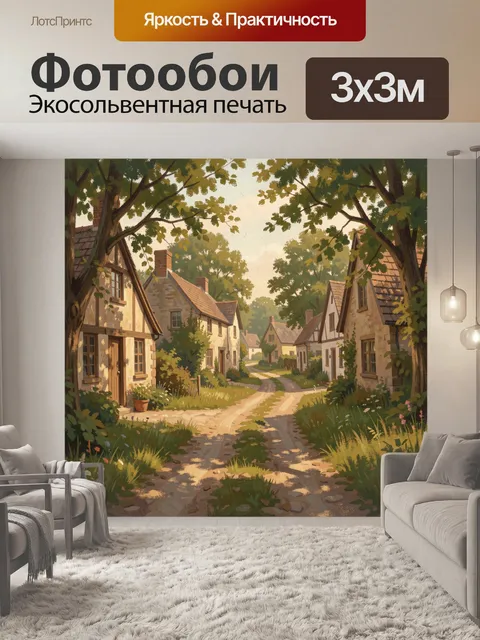 Фотообои Уютная деревенская улочка в зелени
