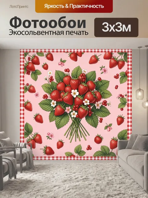 Фотообои Букет клубники и полевые цветы
