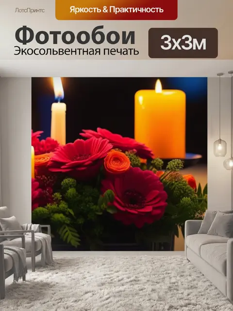 Фотообои романтический вечер с цветами и свечами