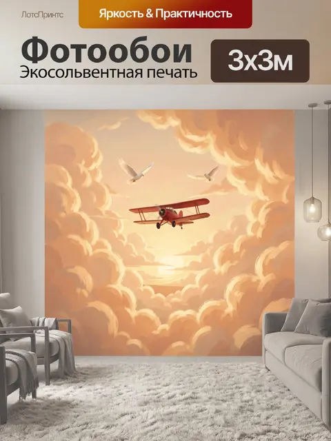 Фотообои Биплан в облаках на рассвете
