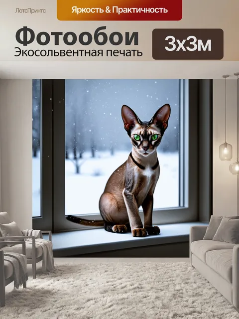 Фотообои величественная ориентальная короткошерстная кошка с зелеными глазами сидит на подоконнике