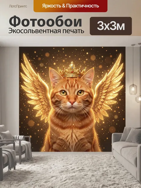 Фотообои Рыжий кот с золотыми крыльями