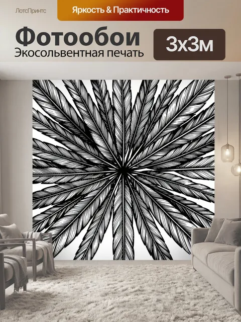Фотообои Чёрно-белые листья веером