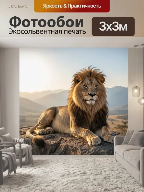 Фотообои Лев на каменной скале