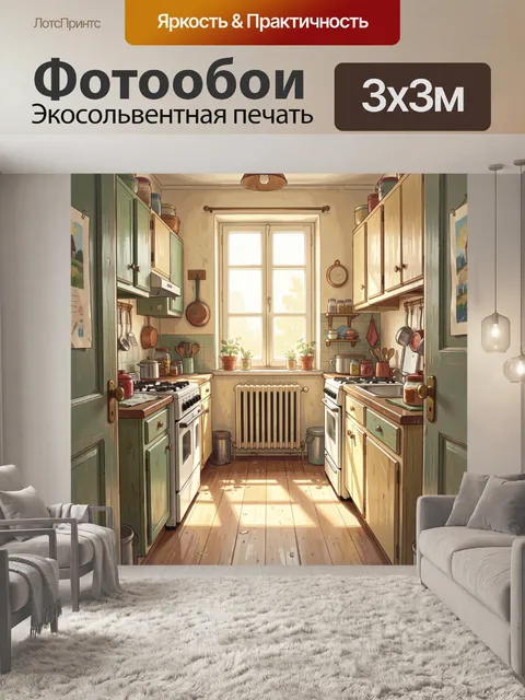 Фотообои Уютная винтажная кухня с солнцем