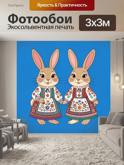 Фотообои Пасхальные зайцы в народных платьях