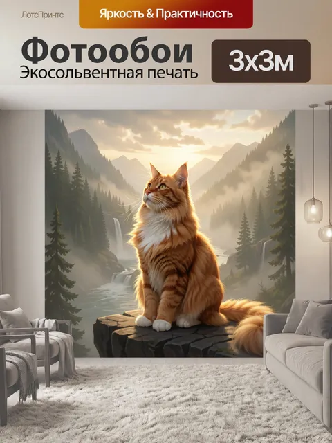 Фотообои Рыжий кот в горном пейзаже