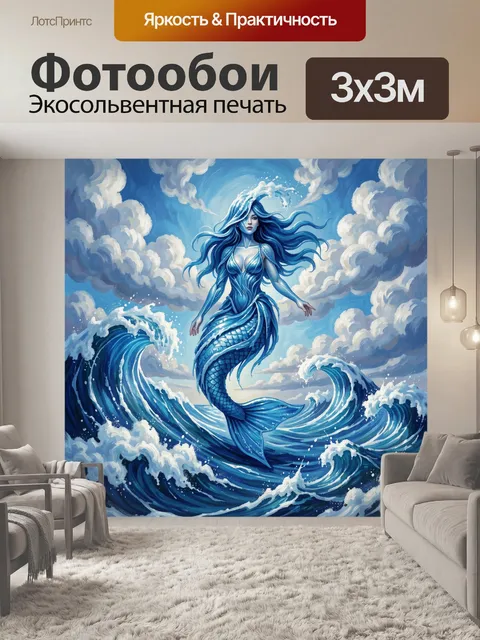 Фотообои Русалка, волны и облака