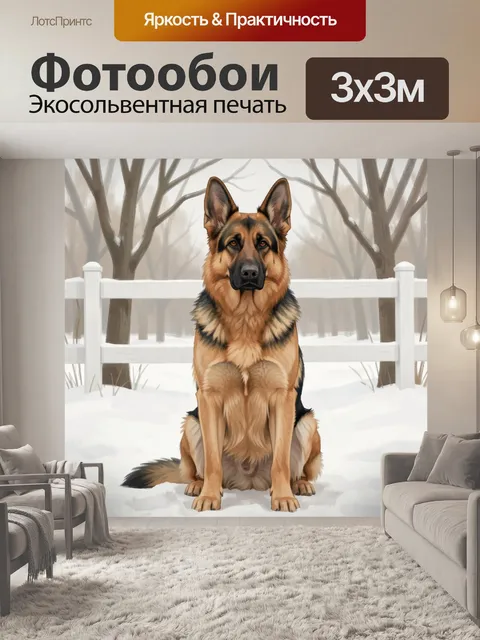 Фотообои Немецкая овчарка в зимнем лесу