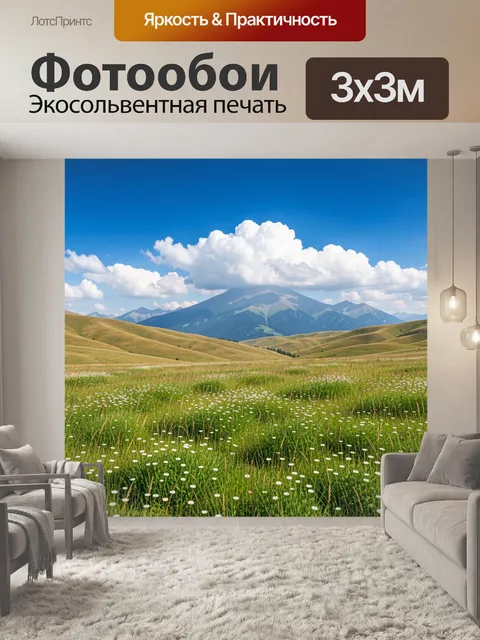 Фотообои Горные луга под облачным небом