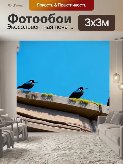 Фотообои птицы, сидящие на деревянном утесе