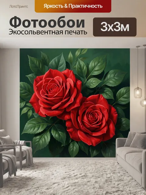 Фотообои Красные розы среди зелени